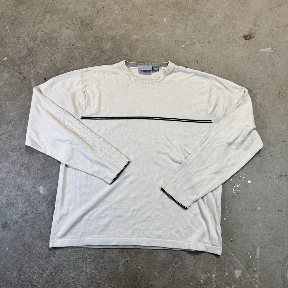 VTG Y2K Quiksilver LS Beige Sweater Ribbed Striped Men's XL Surf